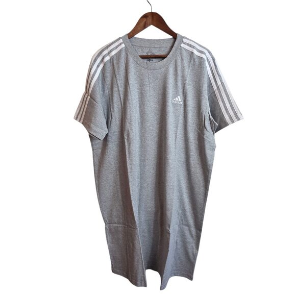 Adidas Shirt Womens 1X Dress Loose Fit Medium Three Stripes Grey Heather - Picture 1 of 16